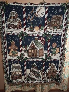 Holiday Gingerbread Patchwork Throw Blanket - Navy